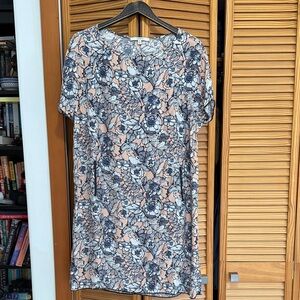 Uterque Silk Floral Dress in Black, White, and navy and pink